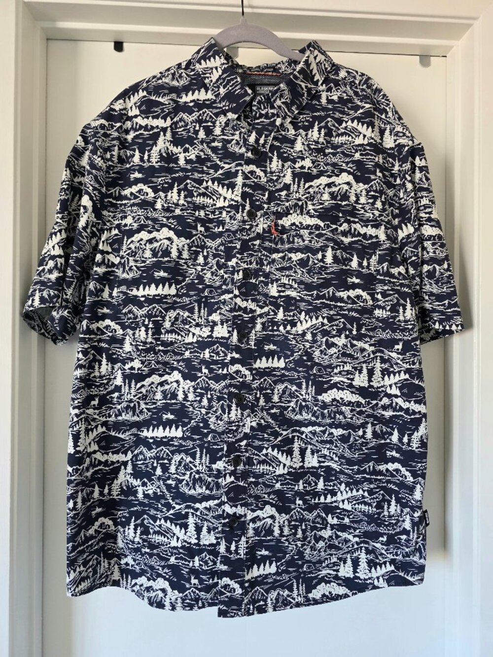 Duluth Men's Alaskan Hardgear Short Sleeve Shirt L Tall Relaxed Fit Navy Outdoor
